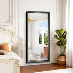 Black Bathroom Mirror, 28x60 Inch Large Rectangle Mirror, 0.6" Thickened Deep Frame Mirrors for Wall Over Sink, Shatterproof Tempered Glass, Brushed, Antirust, Horizontally or Vertically