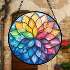 DASTOLL Stained Glass Window Hanging, Colorful Flower Petals Sun Catchers Diamond Glass Panel Hangings Suncatcher Decor for Birthday for Women, Men, Wife, Aunt, and Mom 7.8 in