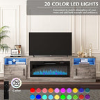VITESSE TV Stand with 36" inch Electric Fireplace Up to 90" TVs, LED Light Entertainment Center, 80" Modern Wood High Gloss Fireplace with Highlight Storage Cabinet for Living Room (Gray)