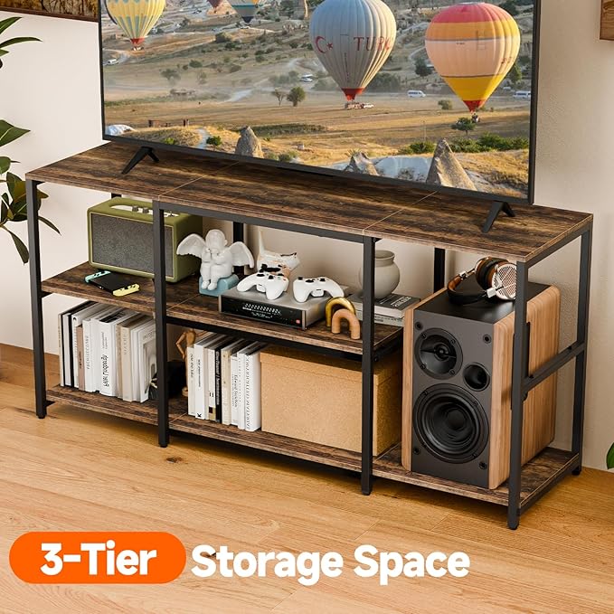 Aquzee 55 inch TV Stand, Entertainment Center for 32" 40" 43" 50" TV, Wood and Metal Television Console Table, Single Shelf Load 200lbs, Rustic Television Stands for Living Room Bedroom Gaming Room