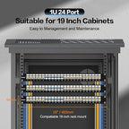 PBAEGAV 24 Port Patch Panel Blank UTP/STP 1U 19" Keystone Patch Panel with Cable Management and Support Bar Compatible with LC/SC/ST/FC/USB/HDMI Keystone Jack(24 Port StyleB)