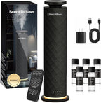 Waterless Scent Diffuser Starter Kit with 5 Oils, Luxury Hotel Style Cold Air Diffuser Oil Machine for Home, 1000 Sq Ft Coverage, Quiet Nebulizing Aromatherapy with Remote, Tower Fabric Design, Black
