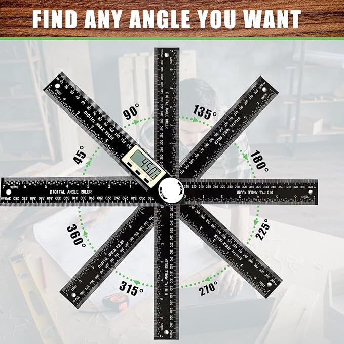 PDDYIER Angle Finder Protractor, 2-in-1 Miter Saw Protractor, 7 Inch/200mm ABS Angle Ruler, High Accuracy Miter Angle Measuring Tool for Woodworking, Metalworking, Carpenter, Construction