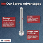 Kozelo 5pcs Socket Head Cap Screws - [M8-1.25 x 70mm] 304 Stainless Steel Allen Socket Drive for Electrical Motor 3D Printing Fan Engine Replacement Use, Silver
