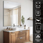 CILIBER Frameless Rectangle Mirror, 36x48 Inch Large Bathroom Mirrors for Wall Over Sink, Upgraded Shatterproof Vanity Mirror with Polished Edge for Bathroom,Bedroom,Living Room and Entryway