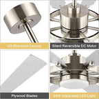 ELEHINSER 80 Inch Ceiling Fan with Lights and 3 Downrods, 8 Plywood Blades, 6-Speed Noiseless Reversible DC Motor, 3CCT, Windmill Ceiling fan for Kitchen Bedroom Living Room, Nickel and Silver
