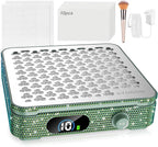 Nail Dust Collector | 1000PA Gel Nail Dust Collector | 10 Speed Levels | Low Noise & Strong Suction | Reusable Filter, 10 Pads + Nail Dust Brush | for Acrylic Nails, Salon & Home - Dark Green Diamond