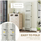 HOMCOM Room Divider, 4 Panel 67" Tall Wood Privacy Screen with 3 Display Shelves, and Folding Storage for Bedroom or Home Office, Distressed White