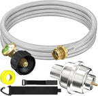 10FT Stainless Braided Propane Adapter Hose with Gauge, Adapter Hose with QCC1/Type1 Adapter Connect 20-45 lb Propane Tank (10FT Extension Hose/Propane Fuel Filter) for Mr Buddy Heater and Big Buddy