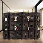 Bonnlo Upgraded Heavy Duty 6FT Tall Rattan Room Divider Screens with Partition Wall 2 Display Shelves, Indoor Folding Screen Dual-Sided Hinges for Home Office (6 Panels)