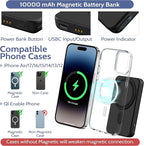 Smtcsl 3-in-1 Wireless Charging Station: Portable 10000mAh Power Bank Charger Compatible for Phone Air/17/16/15/14/13/12 Series and Watch - Detachable Magnetic Charging Stand Black
