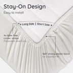 Bambaw 100% Viscose Derived from Bamboo Sheets Twin Size, Cooling Fitted Sheet Only, Twin Size Fitted Sheets Only, 15’’ Deep Pocket Cream Fitted Sheet with Straps, Twin Bed Fitted Sheet Only (Ivory)