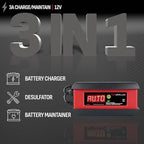 Schumacher Electric 3A Car Battery Charger and Maintainer, 3-in-1 Solution, for 12V Power Sport, Automotive, and Marine Batteries, SP1297