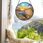 AMDERVEN Stained Glass Window Hanging - Colorful Beach Shells Conch Sun Catcher for Door Home Decor Ocean Suncatcher Christmas Mother's Day Birthday Sea Lover Gifts for Women Men Mom Nana 11.8 in
