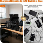 12-Device Tablet Charging Station Lock Box, Computer Cabinet with 2 Keys – Multi-Device Charging Cabinet for iPads, Chromebooks, Fire HD & Phones – Office, School, Hospital (Black),Fully Assembled