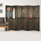 ECOMEX 6 Panel Room Divider, 5.6Ft Pegboard Display Wooden Room Divider Folding Privacy Screen Room Divider Freestanding Peg Board Display for Trade Show Craft Show Home Wall Organizer, Retro Brown