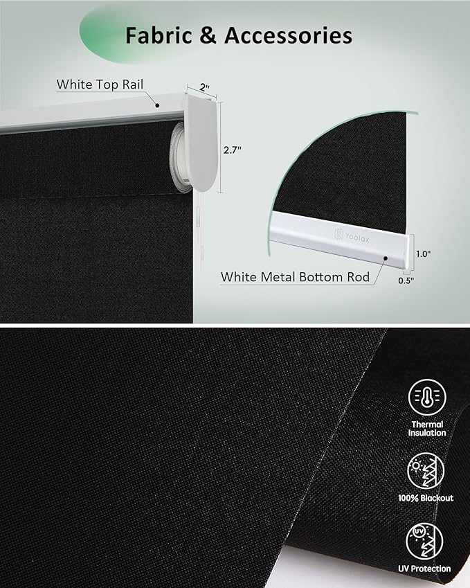 Yoolax Motorized Blinds App Control, Blackout Roller Shades for Windows, Cordless Automatic Shades Roller Window Blinds for Bedroom Living Room Office (Blackout Apex Black, 45" W x 72" H)