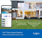 Tapo 4K Outdoor Camera Wireless, Battery Camera w/Solar Panel, Pan/Tilt, 360° View, 24/7 Capture, Free Person/Vehicle Detect, Night Vision, SD/Cloud, Works w/Alexa and Google Assistant, VistaCam 360