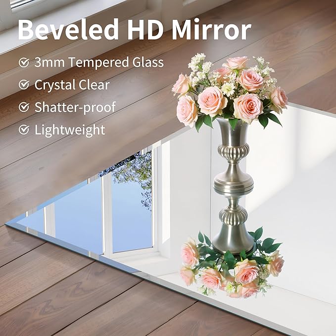 CILIBER Beveled Mirror, 36x48 Inch Large Frameless Bathroom Mirrors for Over Sink, Lightweight Design Beveled Frameless Vanity Mirror, Crystal-Clear 3mm Tempered Glass, Horizontally or Vertically