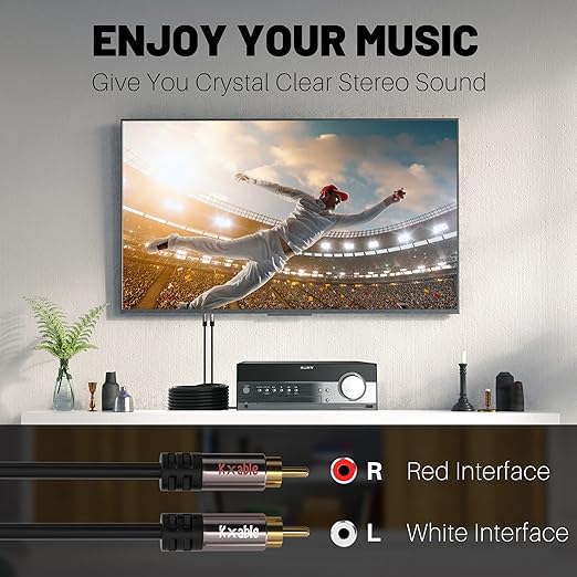 RCA Cable 15FT, 2RCA Male to 2RCA Male Stereo Audio Cable,【Oxygen-Free Copper, Hi-Fi Sound, Double Shielded】2 RCA Car Audio Subwoofer Cord for Home Theater, HDTV, Amplifier, Hi-Fi System, Speaker