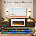 YISUFO 80” TV Stand with 36” Electric Fireplace, Large Modern Media Entertainment Center with Storage Cabinet and 12 Colors LED Lights for TVs Up to 90",Black & White