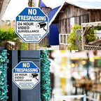 4-Pack No Trespassing Sign Private Property Protected By Video Surveillance Violators Will Be Prosecuted Sign, 12 x 12 Inch Reflective Aluminum, UV Protected, Weather/Fade Resistant, Easy to Install