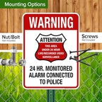 Warning 24 HR. Monitored Alarm Connected To Police Sign, 18x24 Inches, Rust Free .063 Aluminum, Fade Resistant, Made in USA by My Sign Center