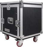 Sound Town Enhanced 1/2" (12mm) Plywood 10U PA DJ Pro Audio Rack/Road ATA Case with 11U Slant Mixer Top, 20’’ Rackable Depth and Casters, 10 Space Size, Pro Tour Grade (STMR-10UW)
