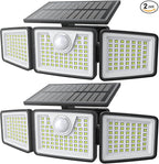 daphino 2500LM Solar Lights Outdoor with Motion Sensor,3 Head 270° Wide Angle Street Area Lights, IP65 Waterproof Security Lighting with 3 Modes(Non-Remote,2 Pcs)