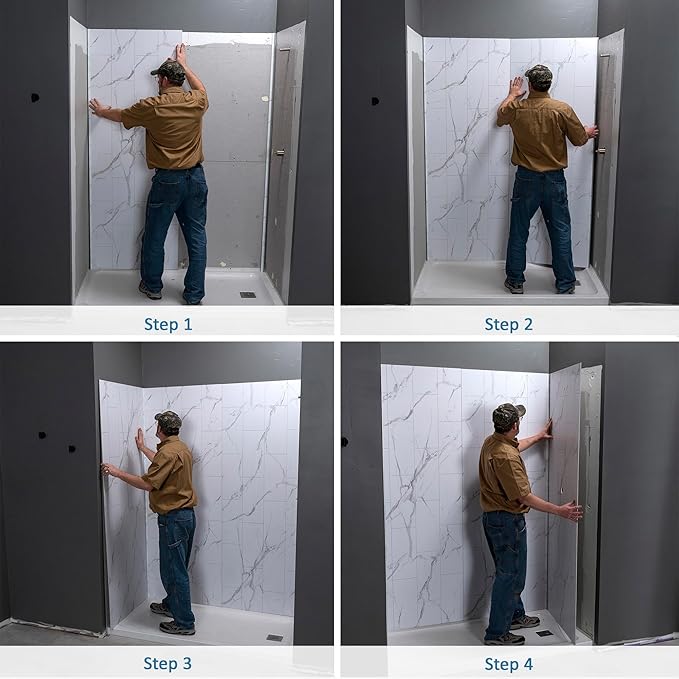 Palisade 78in x 60in x 32in Waterproof Vinyl Shower Surround Kit with Accessories in Urban Quarry