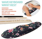 KUOSGM 2-in-1 Ergonomic Set, Wave Rise Keyboard Wrist Rest and Massage Bulge Slope Mouse Pad Wrist Support, Cushion Memory Foam Integrated to Relieve Wrist Pain, Flower Dance