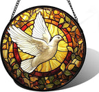 DASTOLL Stained Glass Window Hanging, Flying White Dove Sun Catchers Diamond Glass Panel Hangings Cute Birds Suncatcher Decor for Birthday for Women, Men, Wife, Aunt,and Mom 7.8X7.8IN