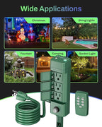 BN-LINK Outdoor Power Stake Timer, 100FT Wireless Remote Control, Dusk to Dawn Sensor for Outdoor Lights, 6 Grounded Outlets, 6ft Extension Cord, 1875W/15A,Christmas Decorations, ETL Listed