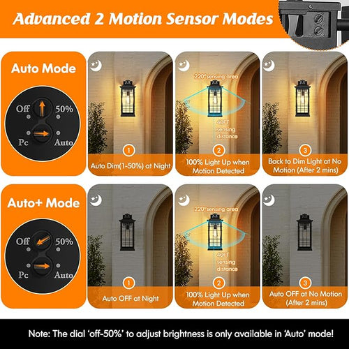18inch Large Motion Sensor Porch Lights with GFCI Outlets, Dusk to Dawn Black Outdoor Wall Light Fixtures, 3 Modes Exterior Lighting Fixture Waterproof Outside Wall Lantern Sconce for House, 2-Pack