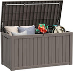 NUNU LAB 151 Gallon Outdoor Storage Box,Resin Large Sturdy Deck Box, Backyard Outside Storage Box Waterproof with Double Wall Panels,Package Delivery Garden Outdoor Hose Storage Bin,Grey