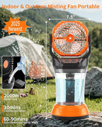 WESTTREE Portable Misting Fan with Large Battery Fan-Rechargeable Outdoor Misting Cooling Fans with 2L Water Tank,RGB Lights,4 Speeds & Spray Modes-for Patio, Camping, Beach, Workshop (X65 Orange)