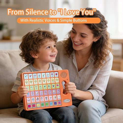 AAC Device for Autism with Grip Handle - 40 Pre-Installed Buttons & 8 Programmable Keys, Non-Verbal Communication Tool for Speech Therapy, Stroke Rehab & Aphasia, Adjustable Volume Talking Aid