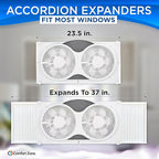 Comfort Zone 9-Inch Window Fan with Dual 3-Speed Fans, Auto-Locking Expanders, 3 Modes (Cool, Circulate, Exhaust), Wi-Fi App Control, Fabric Cover & Bug Screen