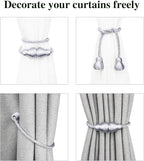 Nieffeiy Magnetic Curtain Tiebacks Outdoor Curtain Tie Backs Rope Decorative Magnetic Curtain Holders for Drapes Window Treatment Holdbacks, Grey 4Pack