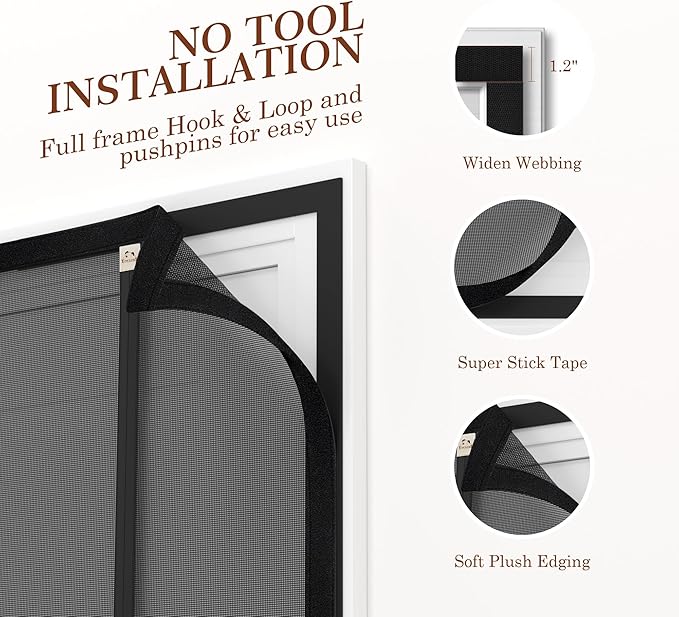 Yotache Reversible Left Right Side Opening Tall Magnetic Screen Door Fits Door Size 36 x 96, Reinforced Polyester Mesh, Actual Screen Size 38" x 97" Black