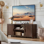 Joaxswe Farmhouse 55" Entertainment Center, Dark Walnut Tv Stand with Adjustable Shelves & 2 Door Storage,Wood Media Console Cabinet for TVs Up to 65 inches, Rustic Tv Stands for Living Room,Bedroom