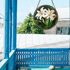 CRISGIF Stained Glass Window Hanging, White Lily Suncatcher for Door Garden Patio Birth Flower Green Plant Sun Catchers Decor Christmas Mother's Day Birthday Gifts for Women Mom Nana Friend 15 in