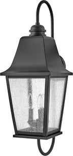 Hinkley Kingston Large Wall Mount Lantern - Oversized Sweeping Roof & Arms, Aluminum, Clear Seedy Glass - Black Finish
