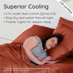 Bambaw 100% Viscose Derived from Bamboo Sheets King Size Set – 4pcs Super Soft & Cooling Sheets, Luxury Sheet Set King Deep Pocket, Fits Up to 16'' Mattresses with Elastic Corner Straps (Terracotta)