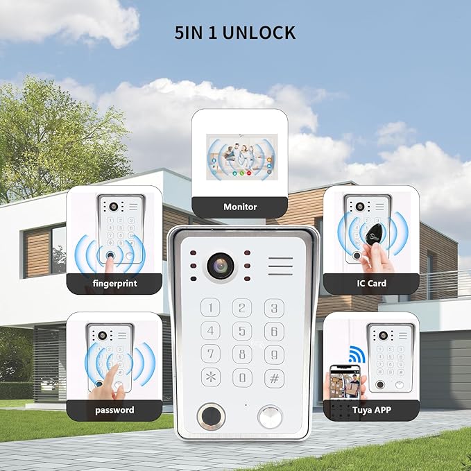 Wired Video Door Phone Kit Apartment Intercom System,10 Inch Touch Screen Monitor(Silver)with 1080P HD Doorbell Camera,Supporting Motion Detecting 5 in 1 Unlcking (1 Doorbell + 3 Monitor)
