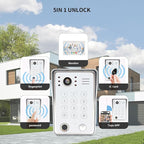 Wired Video Door Phone Kit Apartment Intercom System,10 Inch Touch Screen Monitor(Silver)with 1080P HD Doorbell Camera,Supporting Motion Detecting 5 in 1 Unlcking (1 Doorbell + 2 Monitor)