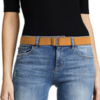 JASGOOD Women No Show Stretch Belt Elastic Web Strap Belt with Flat Buckle for Jeans Pants Dresses