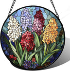 DASTOLL Stained Glass Window Hanging, Colorful Hyacinth Flowers Suncatcher for Doors Window Home Plant Sun Catchers Decoration Mother's Day Birthday Gifts for Women, Men, and Mom 9.8x9.8 in