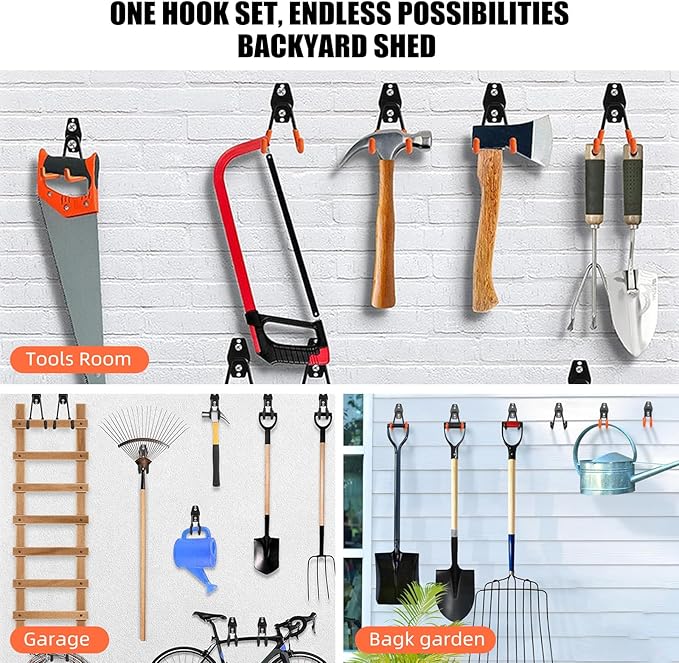 CRXCRC Garage Hooks, 6 Pack Medium Square Wall Hooks for Hanging Heavy Duty Ladders, Bikes, Tools Ideal for Garage, Garden, Basement Utility Room Storage (Orange)