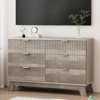 Xixini Fluted Dresser for Bedroom with 6 Drawers, 48" Wide Modern Chest of Drawers with Metal Handle, Wooden Dresser TV Stand, Wood Closet Clothes Storage Organizer for Living Room, Hallway, Grey